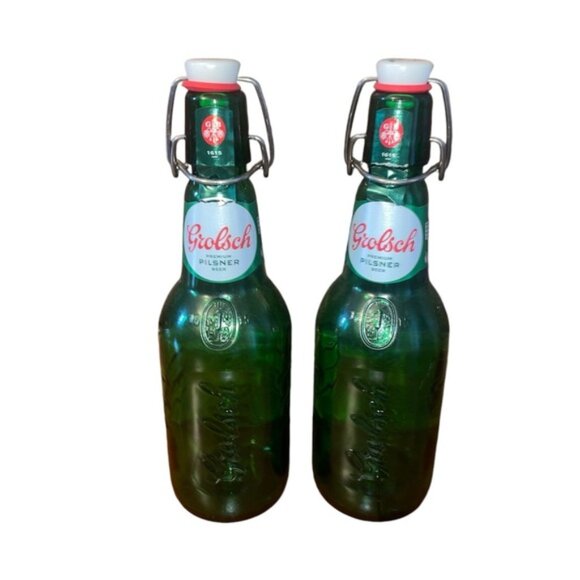 Pair of 2 Grolsch Swing Top Green Glass Empty 450mL Beer Bottles - Picture 1 of 6